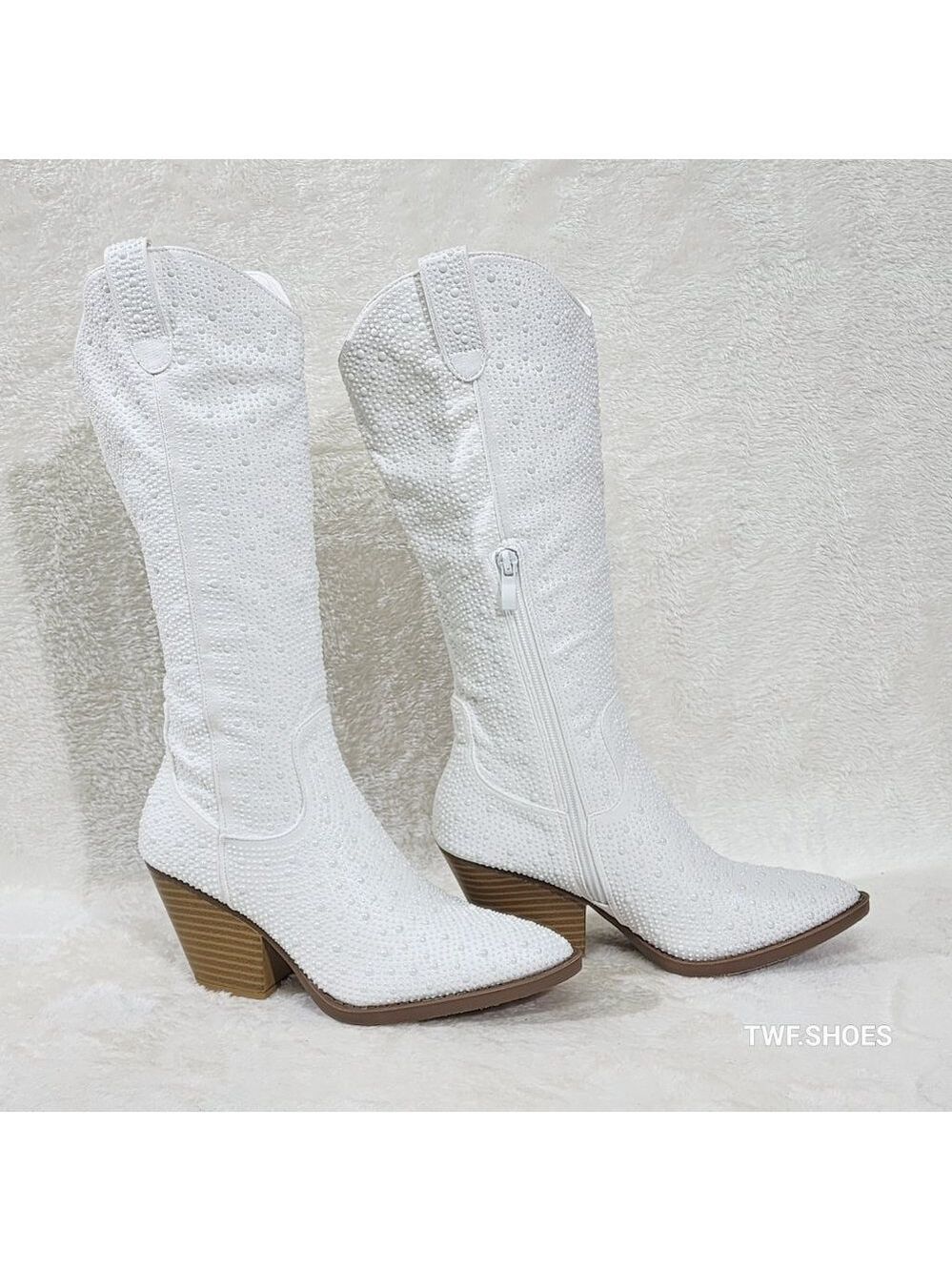 Country Pearl White Pearlized Cowgirl Glam Western Knee Boots